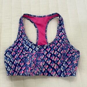 Lilly Pulitzer Teegan Sports Bra Racerback Pink Blue Patterned